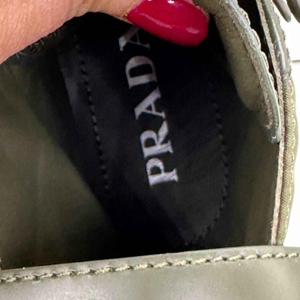 PRADA Monolith Leather Nylon Lug Sole Combat Hiking Boots Zip Pouch - Picture 12 of 15